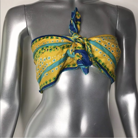 Vintage Floral Scarf Retro Mod Flowers Beach Top - Picture 5 of 6